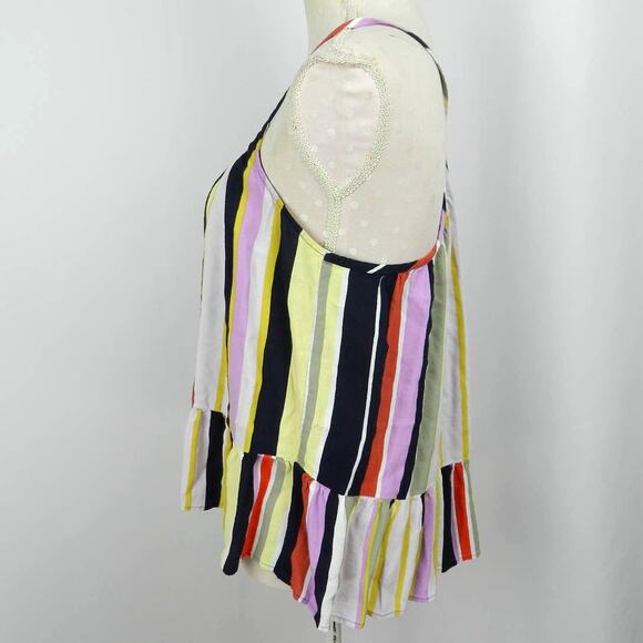 LOFT Peplum Tank Top Size L Striped Racerback Ruffle Hem Boho Beach Retro Summer - Picture 4 of 10